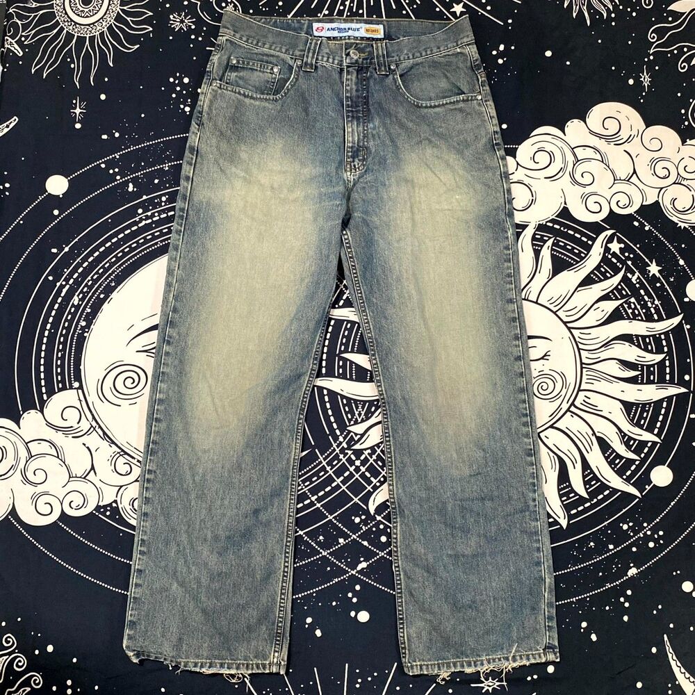 Anchor Blue Men's 31x30 Blue Cotton Denim Straight Relaxed Faded Workwear Grunge
